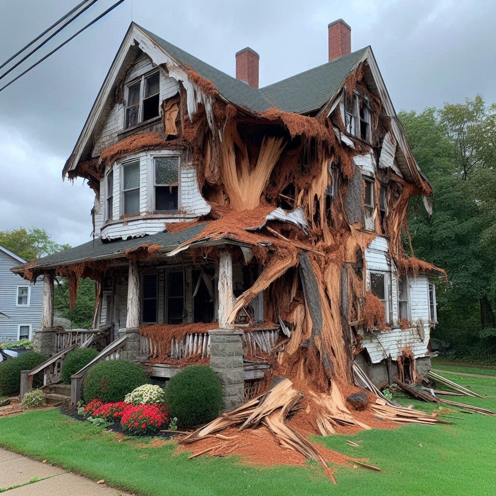 Signs Your Malden Home Needs a Tree Inspection Blog Article - Tree with visible damage, including broken branches and signs of disease near an Malden home